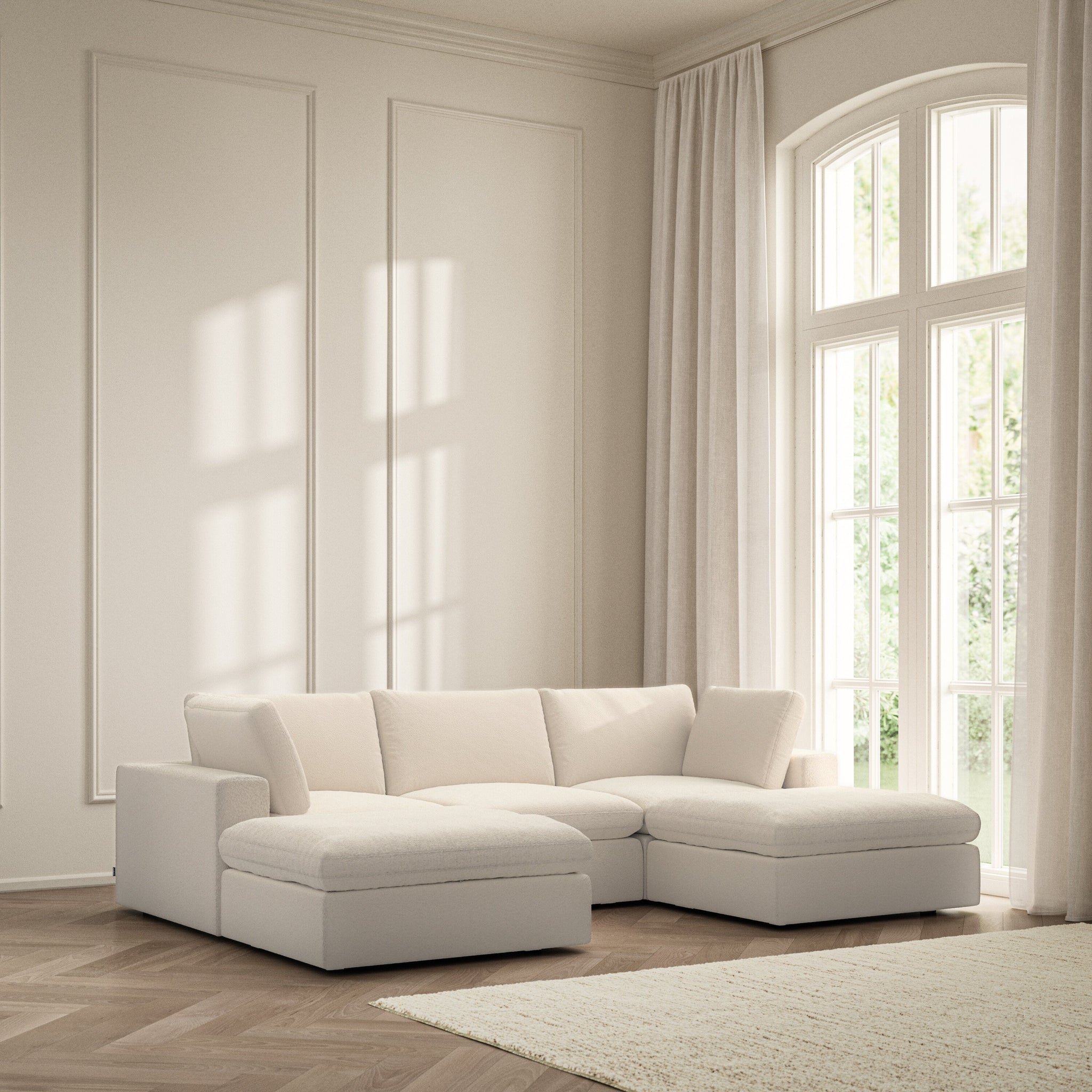 Cloud U-Shape Footstool End - Soft Teddy