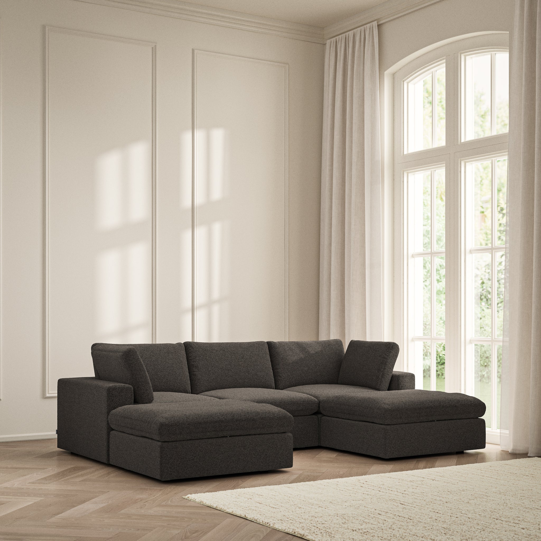 Cloud U-Shape Footstool End - Soft Teddy