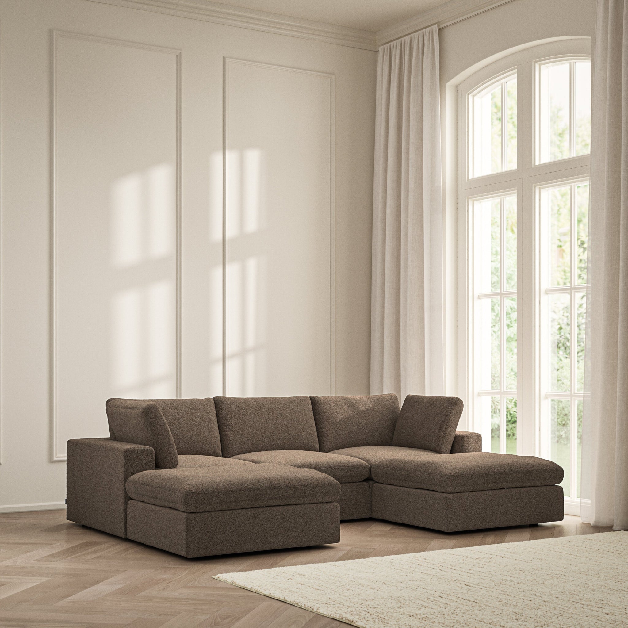 Cloud U-Shape Footstool End - Soft Teddy