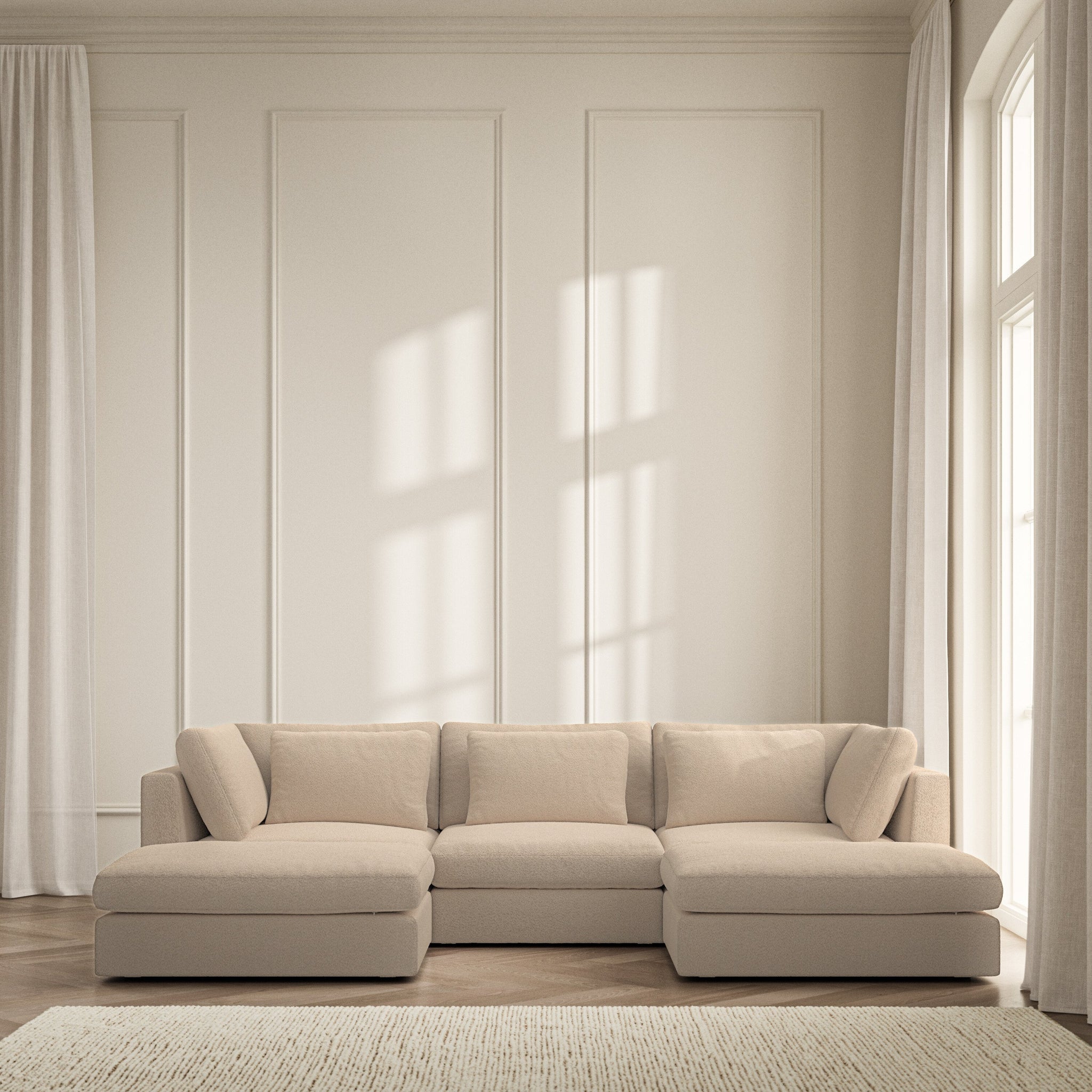 Lusso U-Shape Footstool End - Soft Teddy