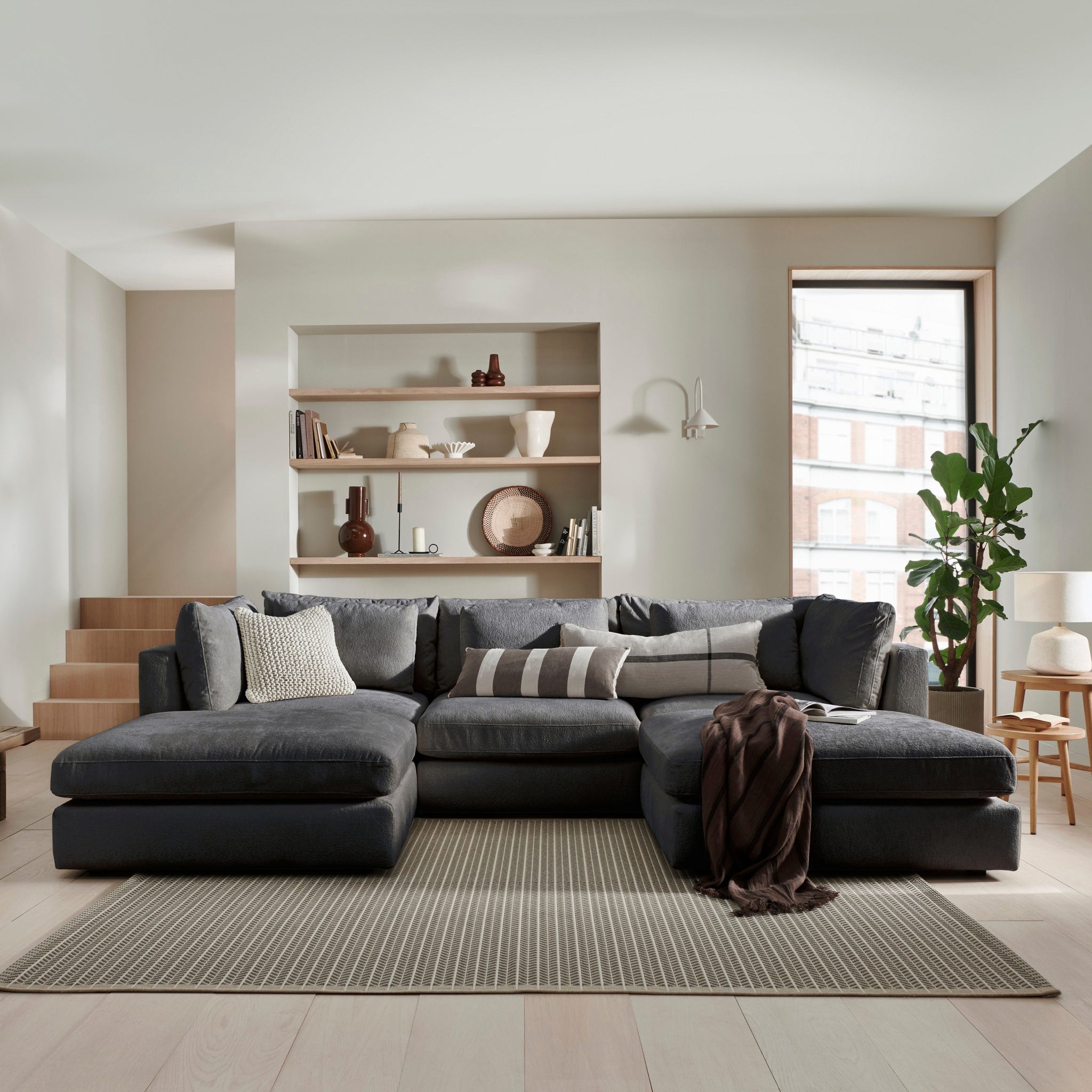 Lusso U-Shape Footstool End - Soft Teddy