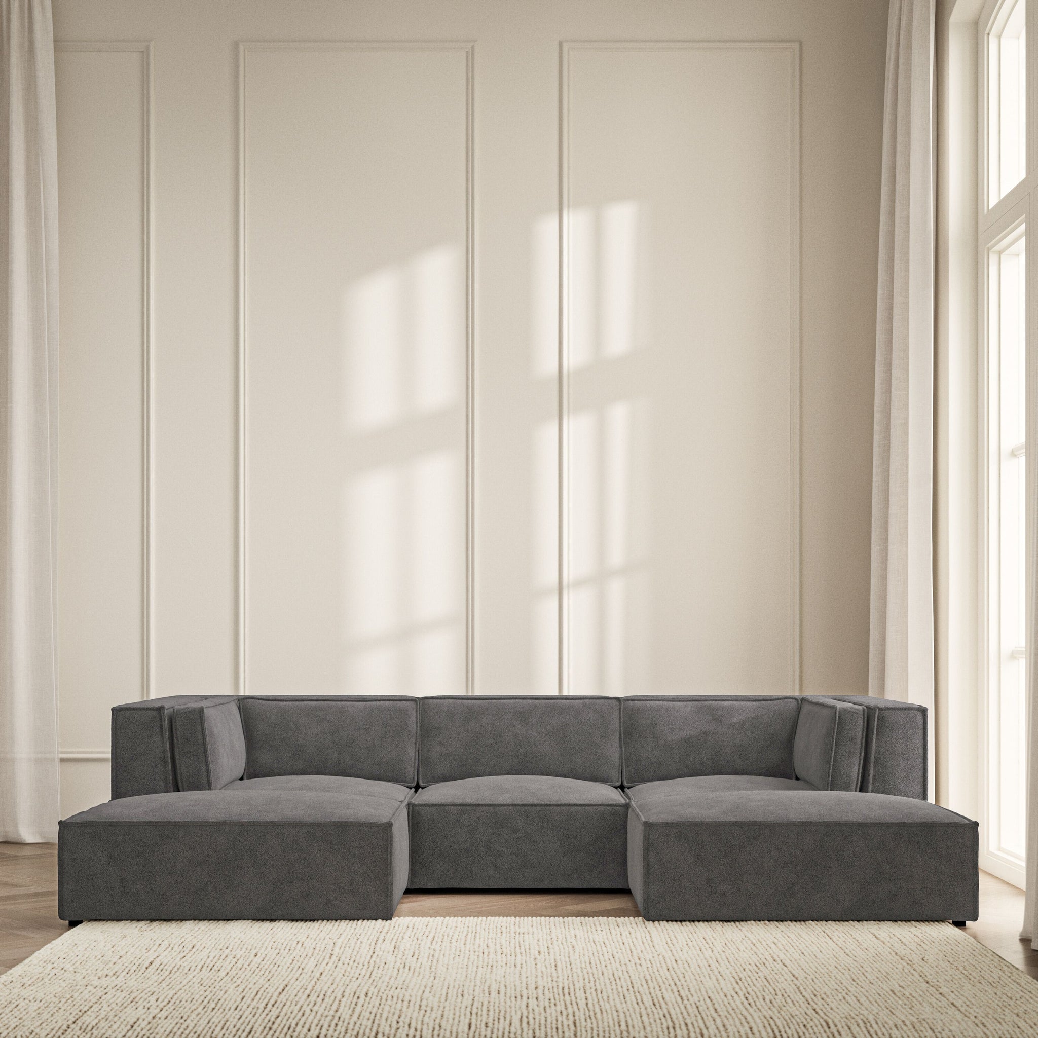 Vella U-Shape Footstool End - Soft Bouclé