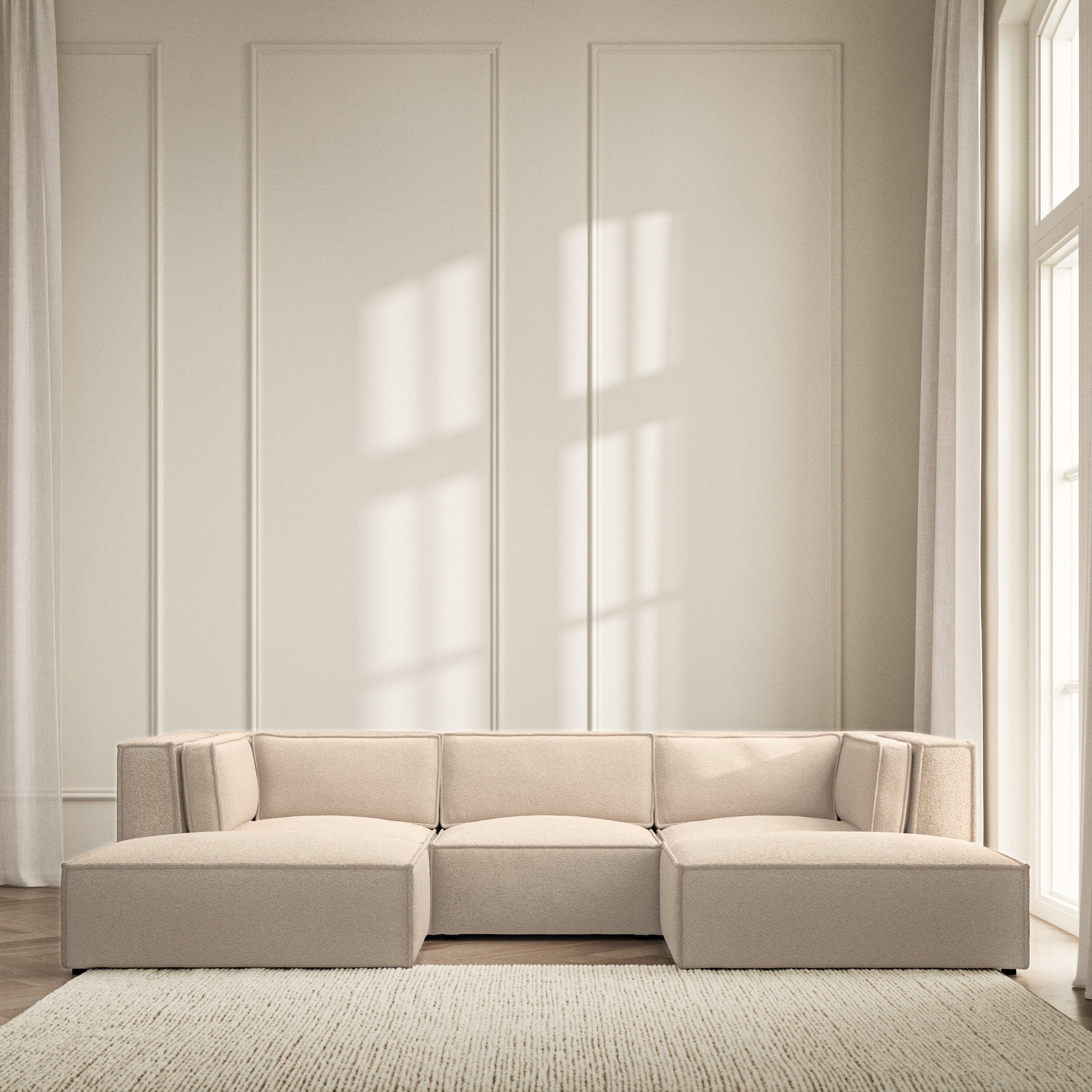 Vella U-Shape Footstool End - Soft Teddy