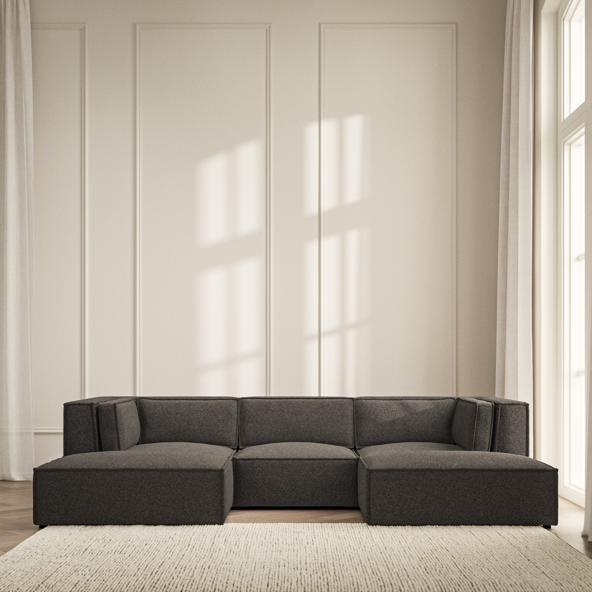Vella U-Shape Footstool End - Soft Teddy